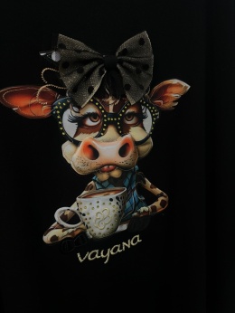 T-shirt Vayana Krowa z kawą - czarny, rozmiar 3